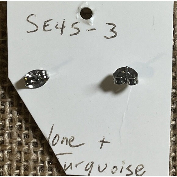 Artisan Small Round Stud Pierced Earrings Abalone & Turquoise Truckee CA New - Picture 2 of 5